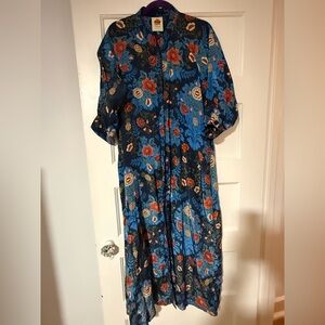 Floral Blue Button-Front Maxi Dress - Missing Belt